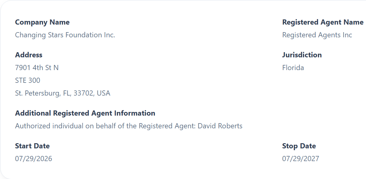 Changing Stars Foundation eligibility and audit documentation